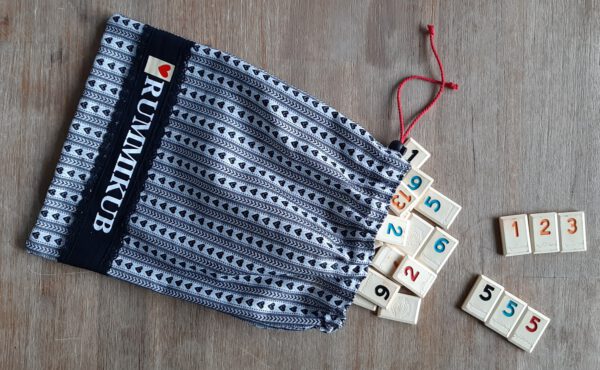 Rummikub pouch Zeeland apron fabric with black trim
