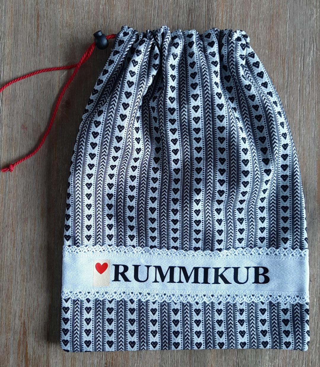 Rummikub bag Zeeland apron fabric with white band