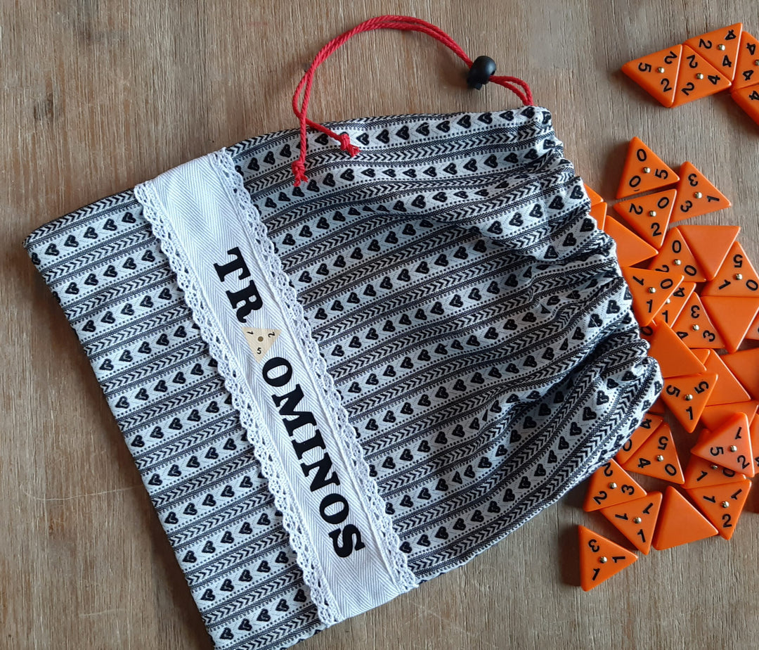Triominos storage bag with white trim