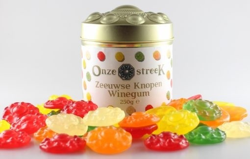 Storage tin Zeelandic button winegums (200 grams)