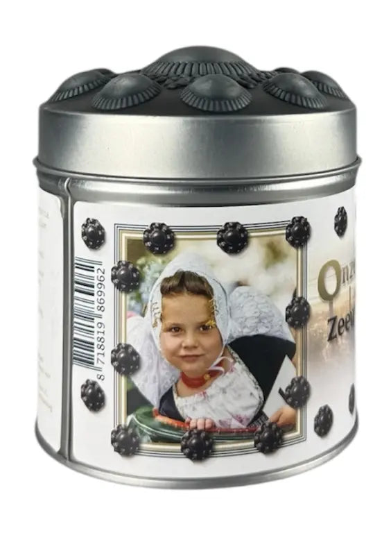 Storage tin Zeeland button licorice traditional costume