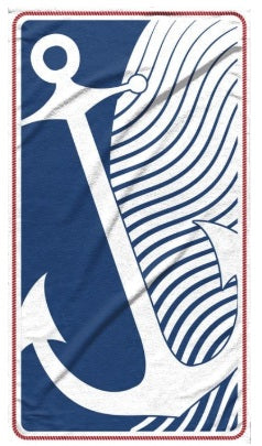 Beach towel XXL 100x180 cm blue white with anchor