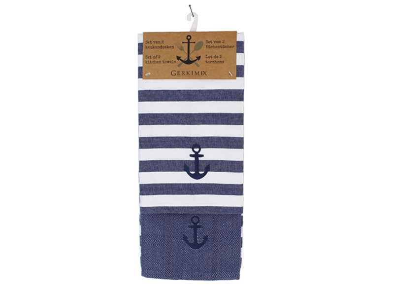 Kitchen towels anchor blue set of 2