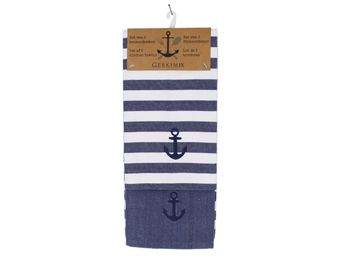 Kitchen towels anchor blue set of 2