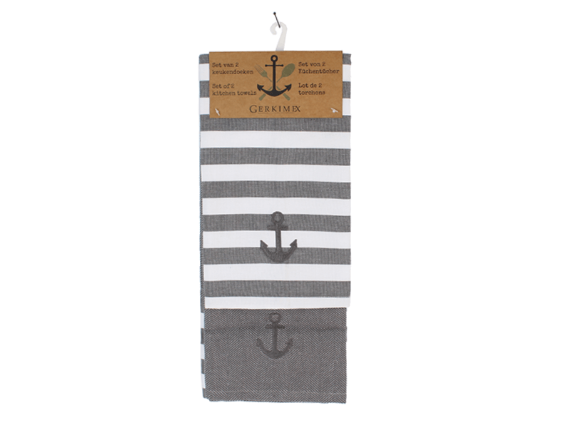 Tea towels anchor grey set of 2