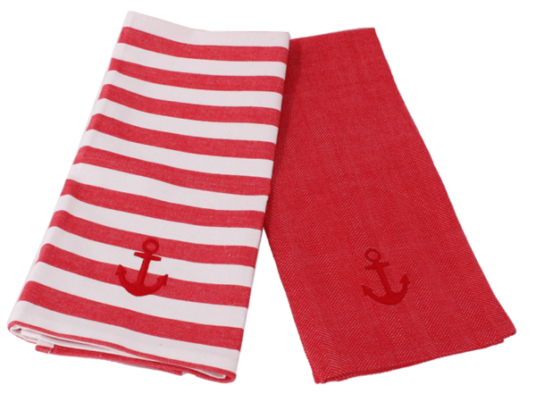 Kitchen towels anchor red set of 2