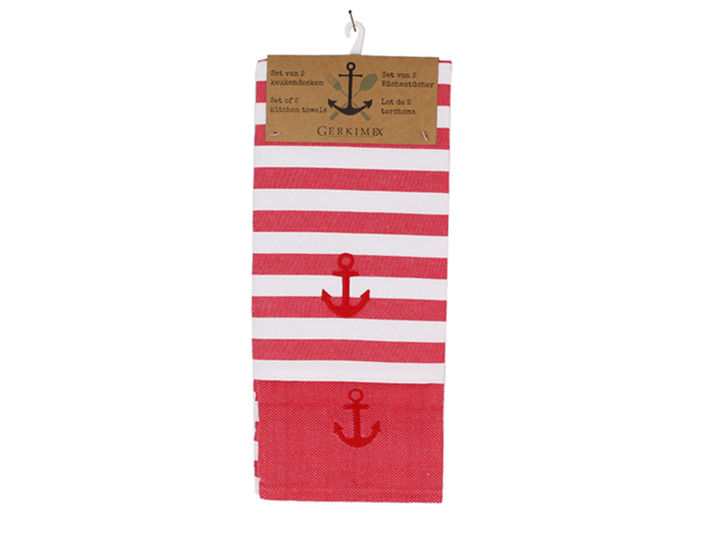 Kitchen towels anchor red set of 2